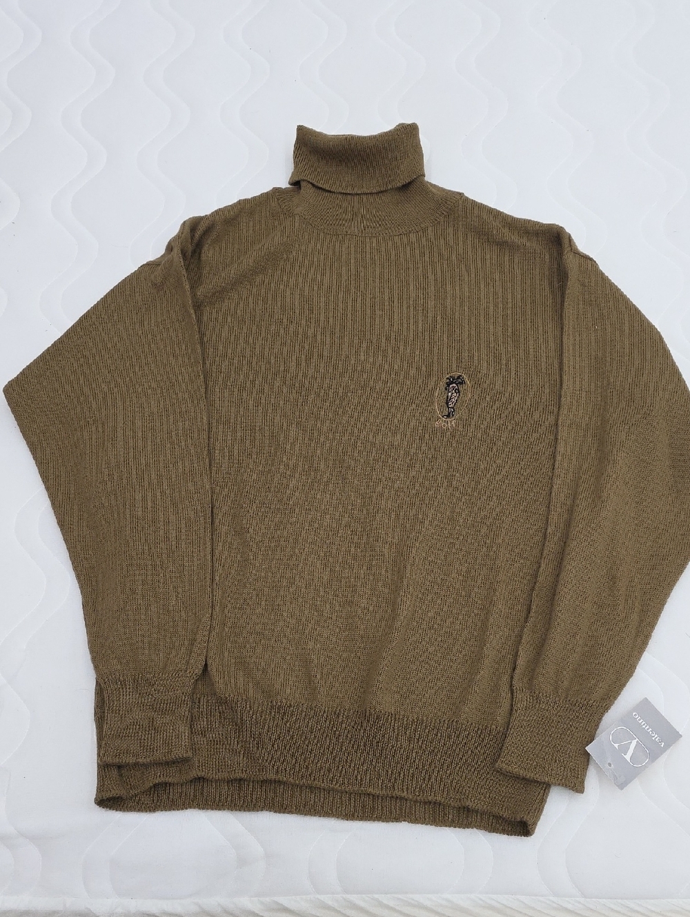 Valentino Olive Turtleneck Ribbed Sweater